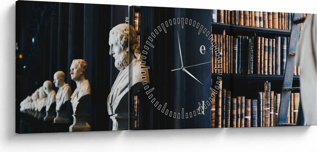 Obraz - W bibliotece (z zegarem) (90x30 cm)