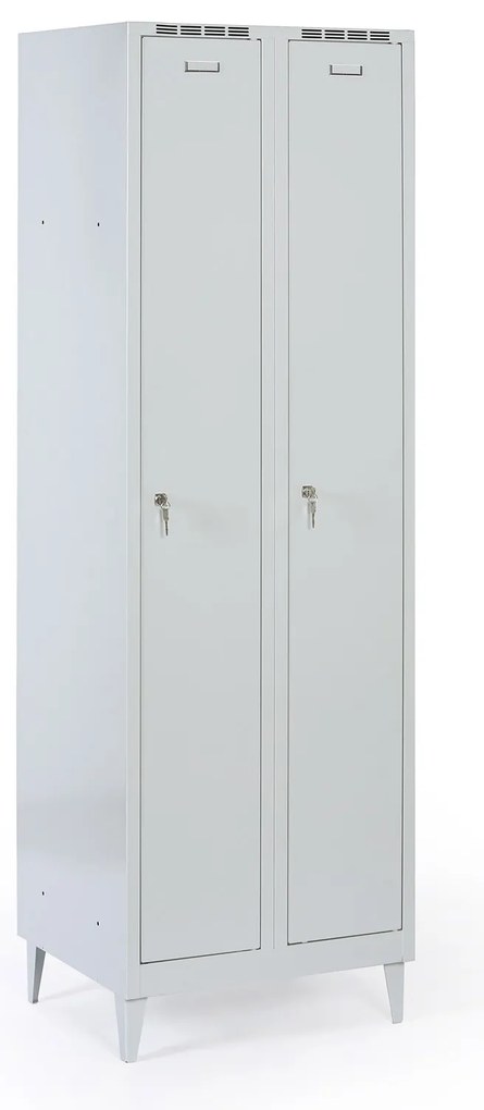 Metalowa szafka ubraniowa S7 na nogach, 2-drzwiowa, 1920 x 600 x 500 mm, zamek cylindryczny, drzwi szare