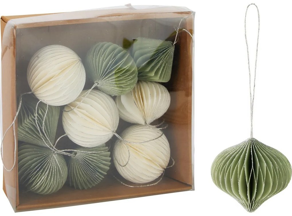 Zestaw 9 szt. ozdób świątecznych Ornaments, biało-zielony, 6 cm, honeycomb
