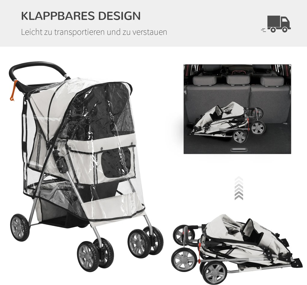 Outsunny Wózek dla Psa Składany Szary z Osłoną Przeciwdeszczową | Aosom PL