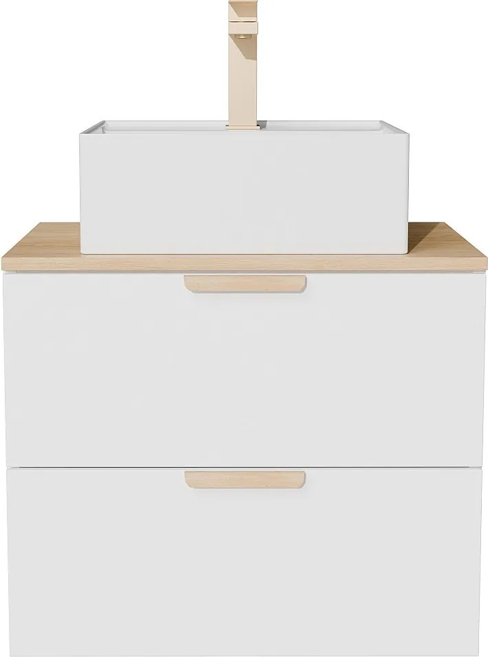 Wisząca szafka łazienkowa z umywalką wpuszczaną w blat kwadratową i baterią – Biała – Szer60 cm – AVORELI