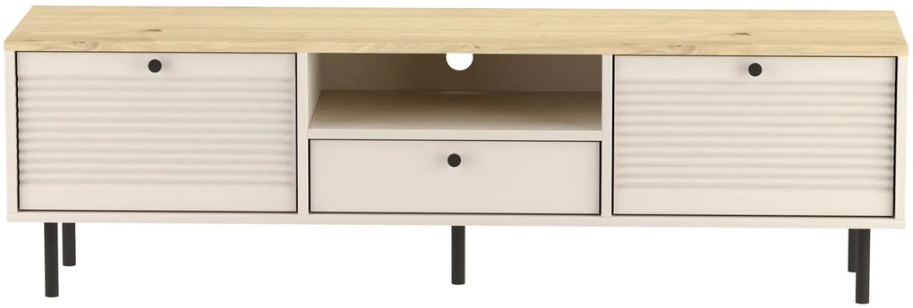 Ryflowana szafka RTV na nóżkach kaszmir + dąb artisan R2-B19