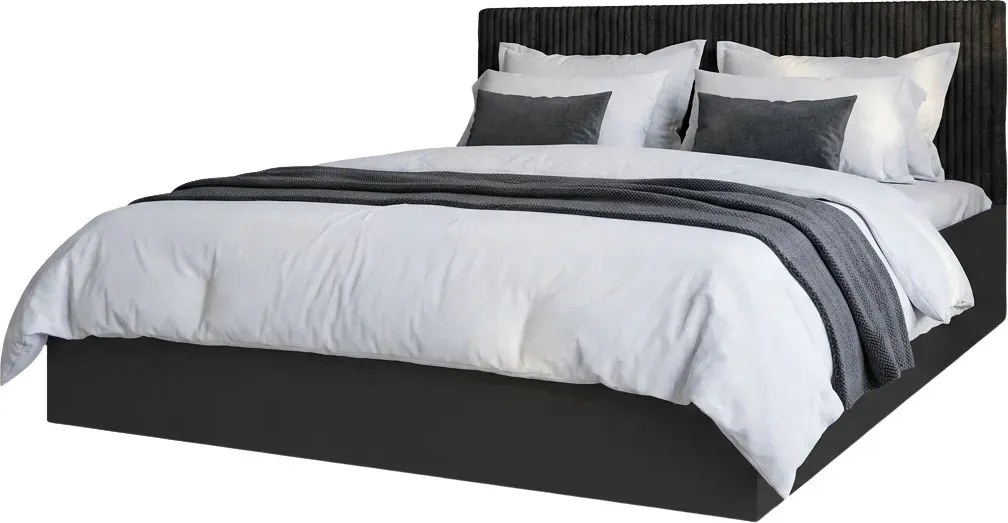 Czarne łóżko z pojemnikiem i materacem 140x200 G1-C00