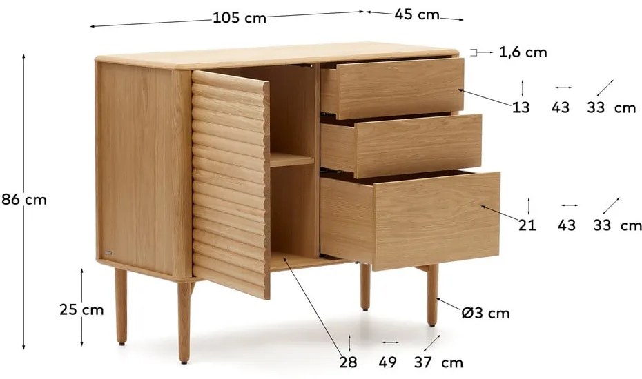 Niska komoda w dekorze dębu 105x86 cm Lenon – Kave Home