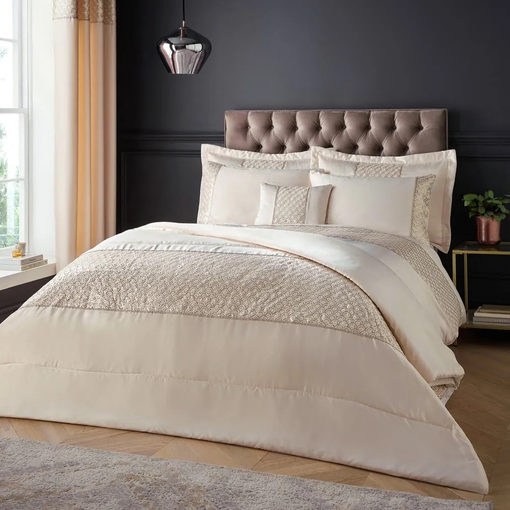 Beżowa pościel dwuosobowa z mikrosatyny 230x220 cm Deco Sequin – Catherine Lansfield
