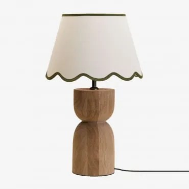 Lampa Stołowa Diniz Drewno Mango & ↑30 Cm & Gardenia White Cotton - Army Green 35 Cm Berne - Sklum