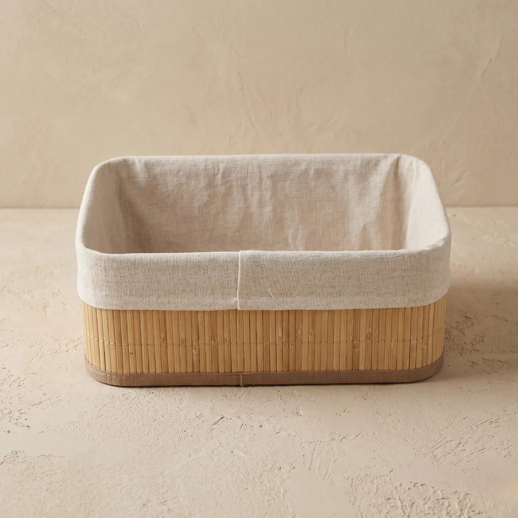 Zestaw 3 koszyków bambusowych z wkładem materiałowym, 30 x 20 x 13 cm