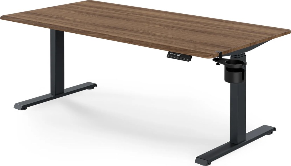 Biurko elektryczne z regulacją wysokości ergonomiczne antracytowe/orzech,1600x800 mm: ARIA