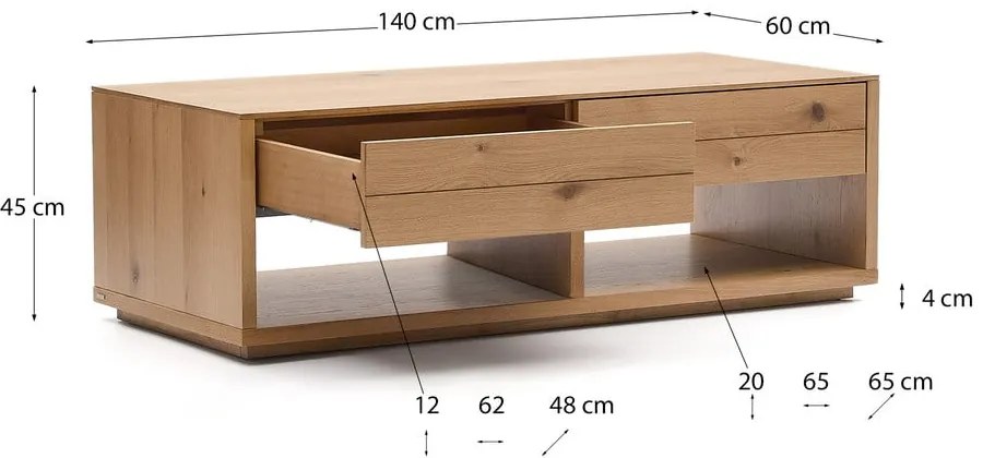 Stolik w dekorze dębu w naturalnym kolorze 60x140 cm Alguema – Kave Home
