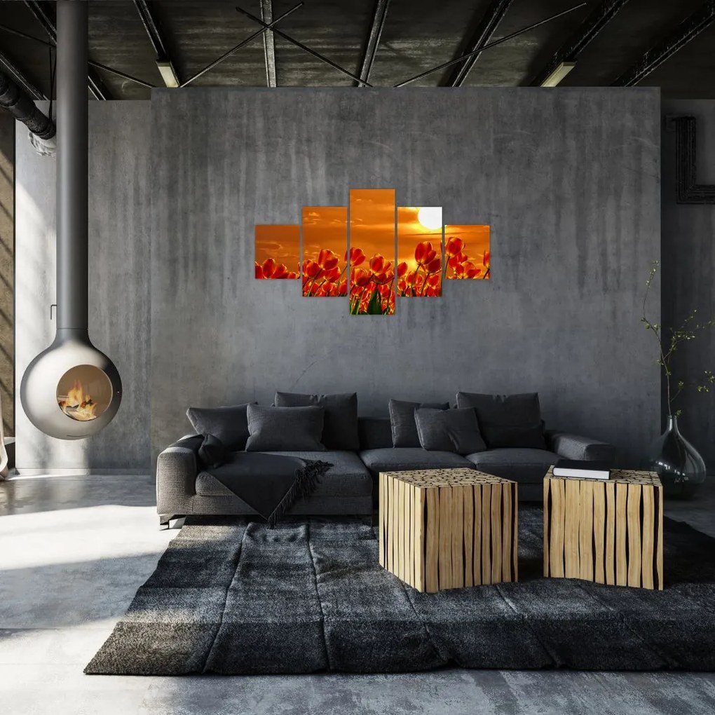 Obraz kwitnącego pola z tulipanami (125x70 cm)