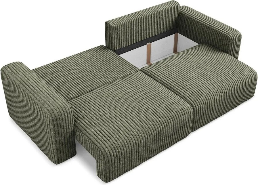 Zielona sztruksowa rozkładana sofa ze schowkiem 252 cm Kona – Makamii