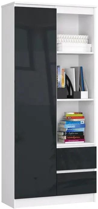 Regał biurowy z szufladami i półkami biały + grafit połysk - Tiare 4X