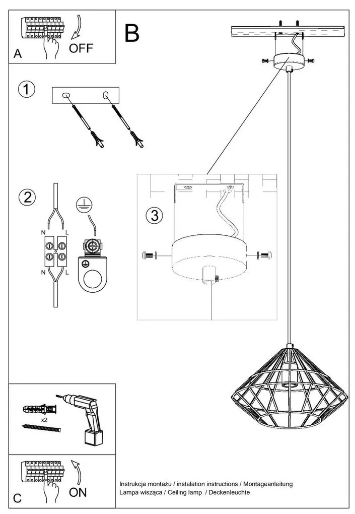 Lampa wisząca UMBERTO czarna SOLLUX  LIGHTING