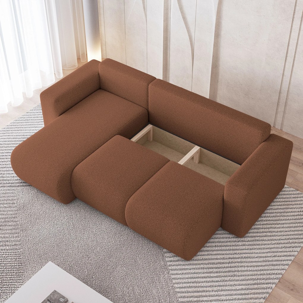 Masseno Narożnik RINOVA z funkcją spania i pojemnikiem na pościel Narozniki L, Rozkładana sofa - Miedziany, QUELLE 54