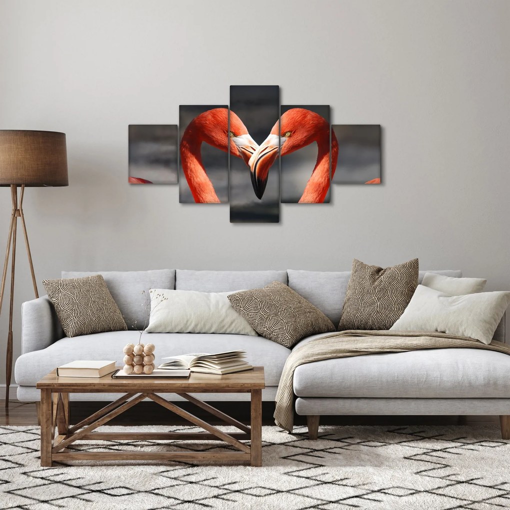 Obraz dwóch zakochanych flamingów (125x70 cm)