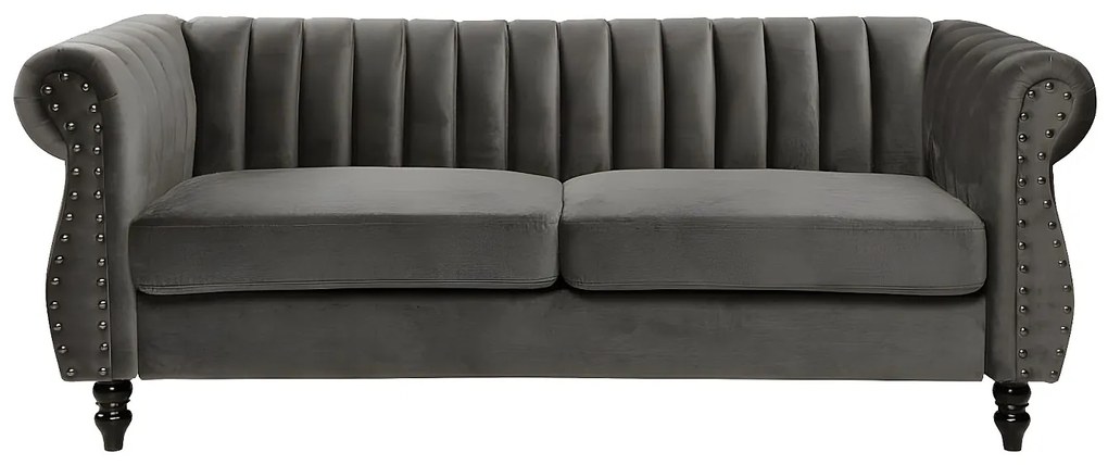 Kanapa 3-osobowa TRUMBO z weluru, styl chesterfield – kolor antracytowy