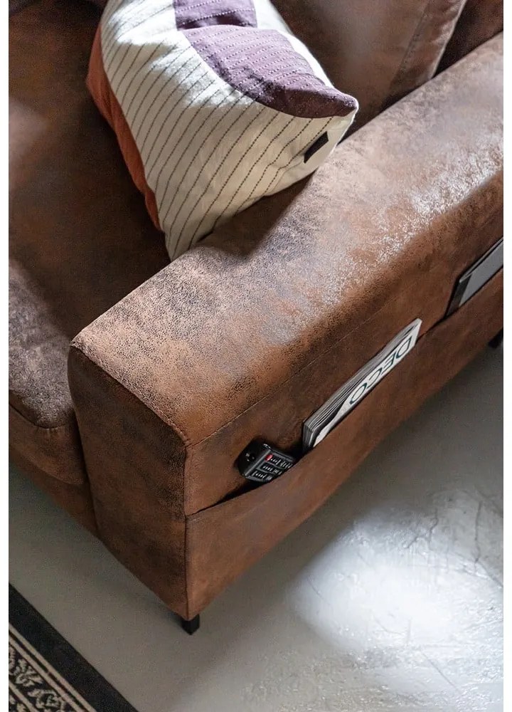 Brązowy narożnik rozkładany z imitacji skóry Miuform Lofty Lilly Vintage, lewostronny