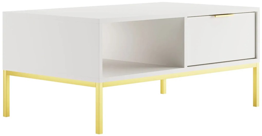 Prostokątna ława z 2 szufladami biały + złoty T8-P83