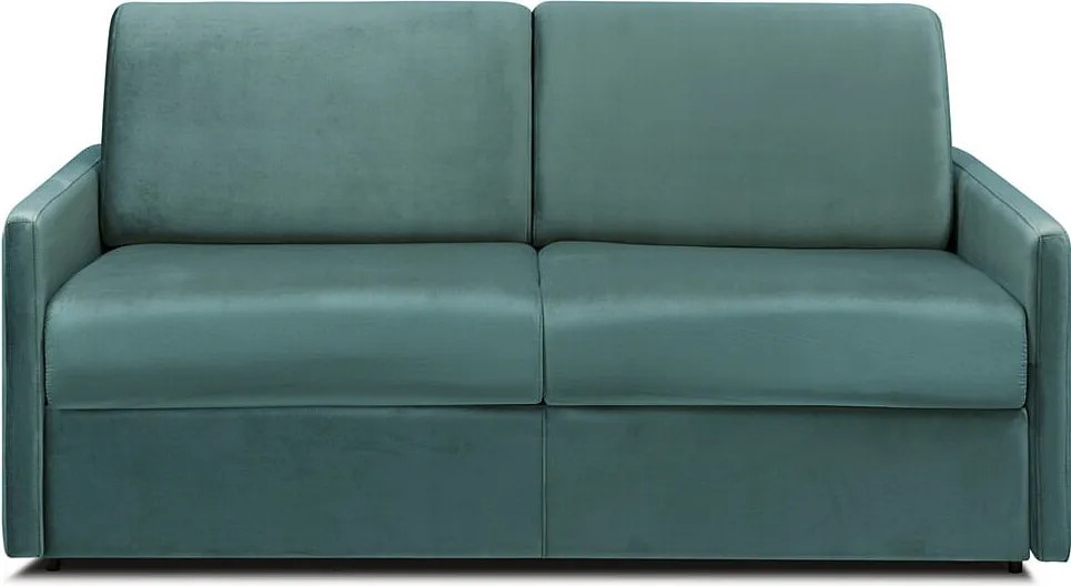 Kanapa 2-osobowa rozkładana typu express z zielonego weluru z siedziskiem z pianki z pamięcią kształtu - Powierzchnia 120 cm - Materac 18 cm CALIFE