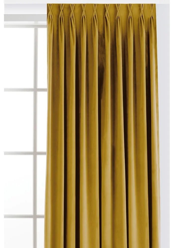 Musztardowa aksamitna zasłona częściowo zaciemniająca (dimout) 265x250 cm Velto – Filumi