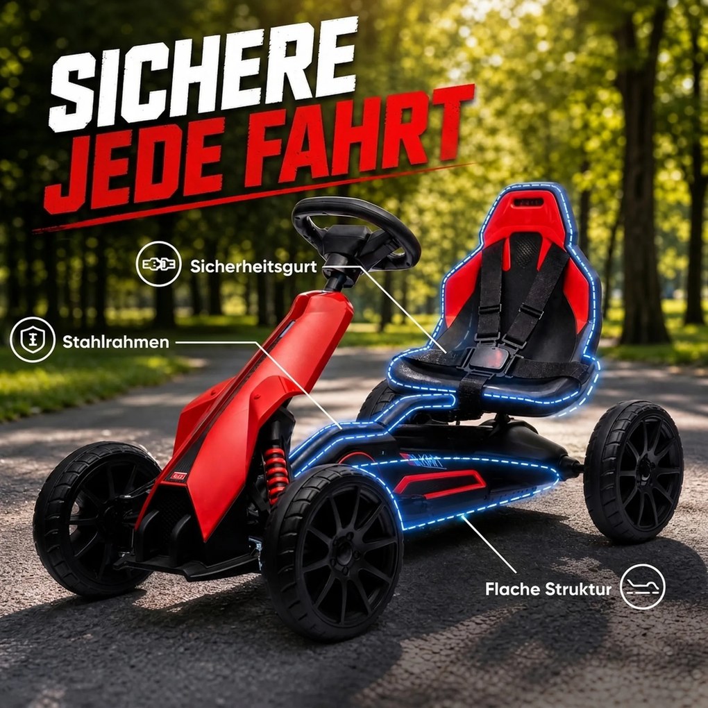 HOMCOM Elektryczny gokart dla dzieci 3-5 km/h z 2-stopniową regulacją prędkości, pasem bezpieczeństwa, kołami EVA, dla 3-8 lat | Aosom PL