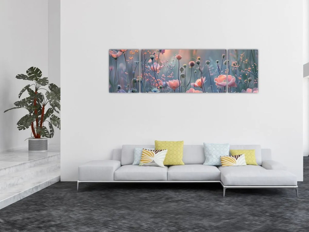 Obraz - Kwiaty w pastelowych kolorach (170x50 cm)