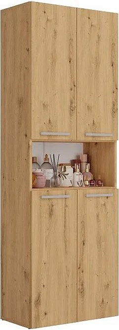 Słupek Łazienkowy Nel 1K DK |  Dąb Artisan | 60x30x174 cm | Regał Z Koszem