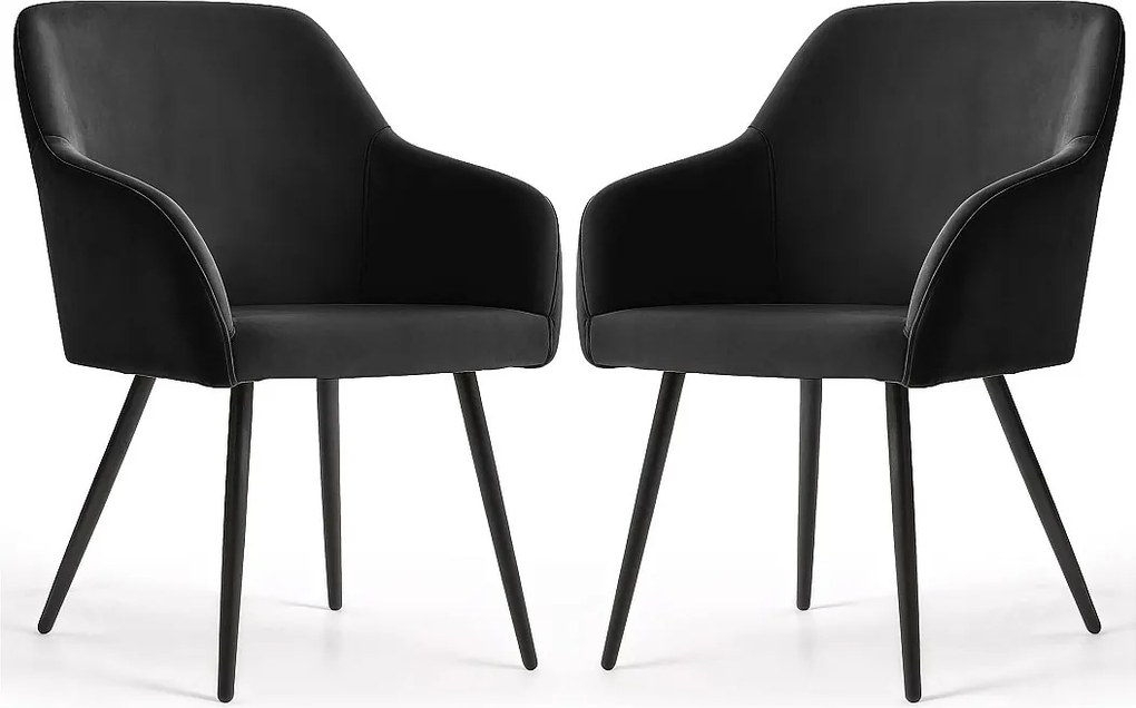 2x Welurowe krzesło tapicerowane gładkie Czarne ESTELLE Czarne nogi