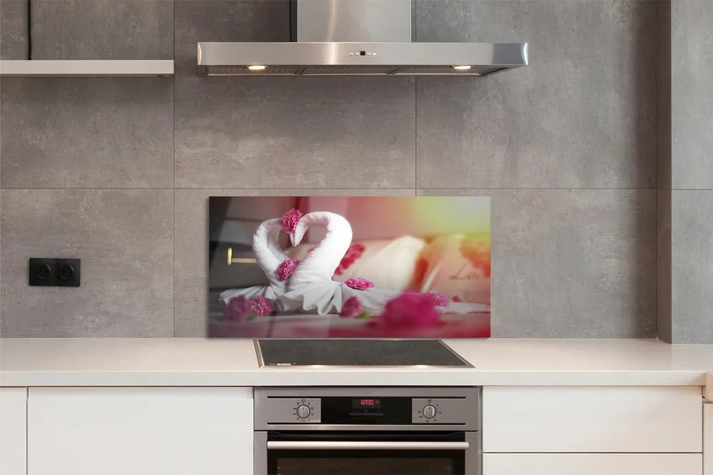 Szklany Panel Łabędzie z Ręczników i Kwiaty