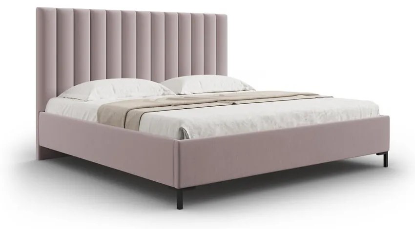 Jasnoróżowe tapicerowane łóżko dwuosobowe ze schowkiem i stelażem 140x200 cm Casey – Mazzini Beds