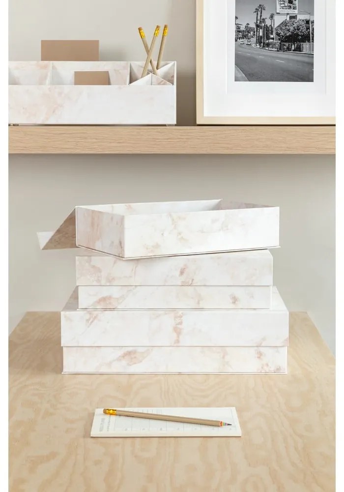 Beżowe kartonowe pojemniki dekoracyjne z pokrywką zestaw 3 szt. 42,5x29,5x13 cm Kian Paper Laminate – Bigso