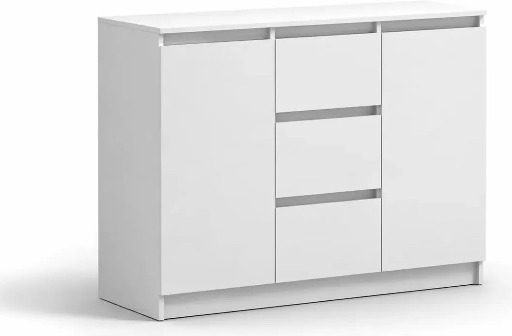 Komoda Latifa 2D3S 120 cm biała 3 szuflady 2 drzwi nowoczesna bezuchwytowa do sypialni