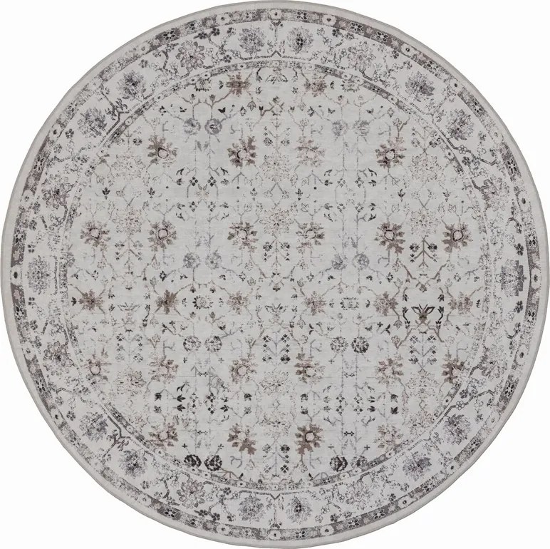 Dywan vintage INKA Floral z Efektem Postarzenia Kremowy koło 120 cm x 120 cm