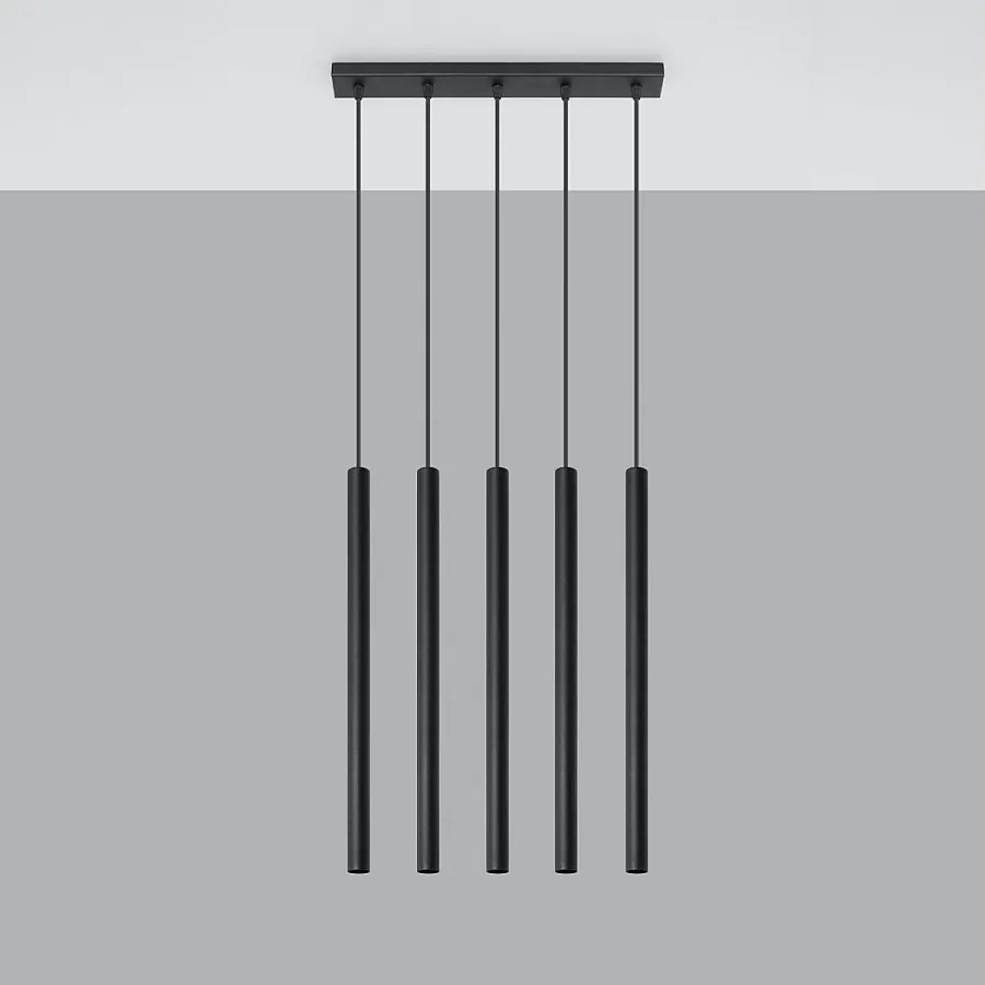 Lampy wiszące nowoczesny Brill, stal - 5 źródło światła 4000K - L.45 x H.90 cm - czarny