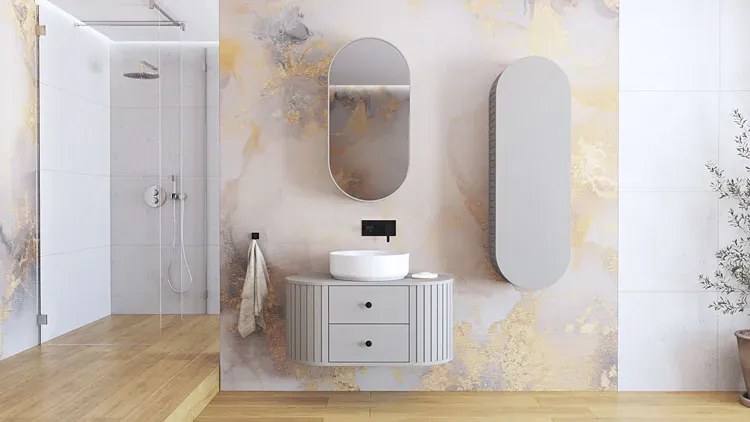 Nowoczesna szafka wisząca z lustrem w kolorze kaszmir B8-P40