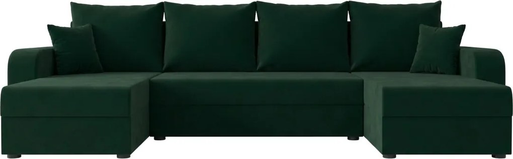 Rozkładana sofa narożna w kształcie U VALERIO 305x140 cm, ciemnozielona