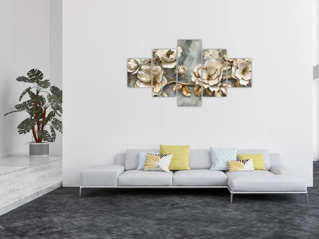 Obraz - Marmurowe tło z kwiatami (125x70 cm)