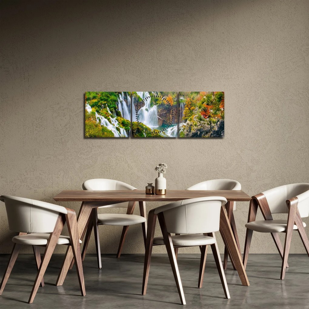 Obraz - Park Narodowy Jezior Plitwickich (z zegarem) (90x30 cm)