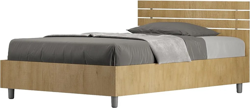 Łóżko wyposażone w stelaż z listwami 120x200 Prosty zagłówek z listwami dąb naturalny Ankel