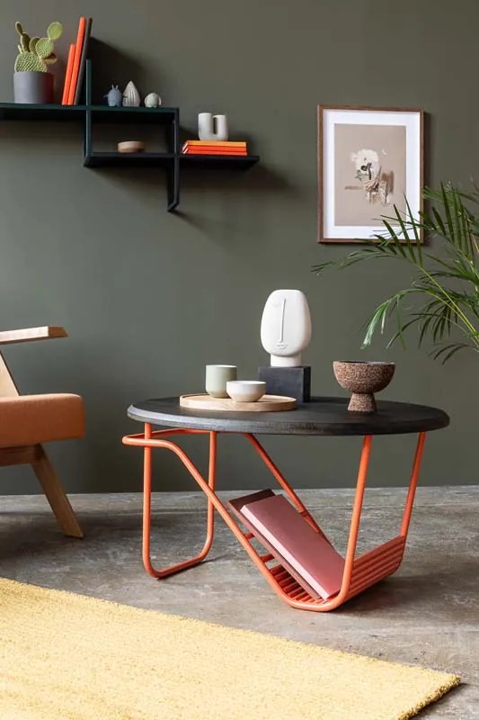 Designerski stolik kawowy z pomarańczową podstawą Wave