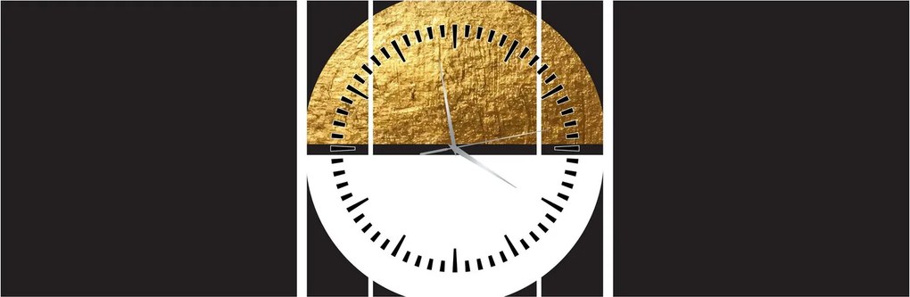 Obraz - Abstrakcja złoto i czerń N⁰1 (z zegarem) (90x30 cm)