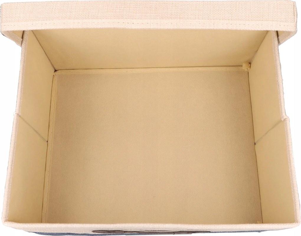 Organizer Tekstylny Granatowy 49x38x29 cm Beżowy Pudełko z Pokrywą do domu