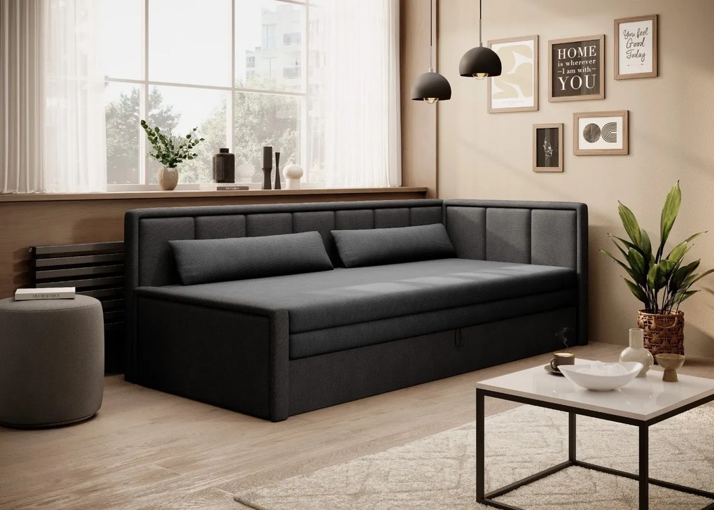 Sofa rozkładana z funkcją spania FULGEO czarna/szara prawa ELTAP