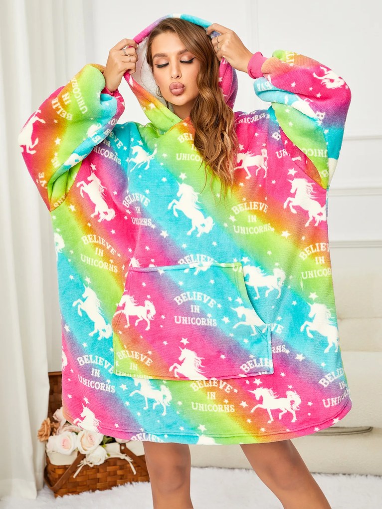 Koc bluza z baranka z rękawami i kapturem ALICORN kolorowa