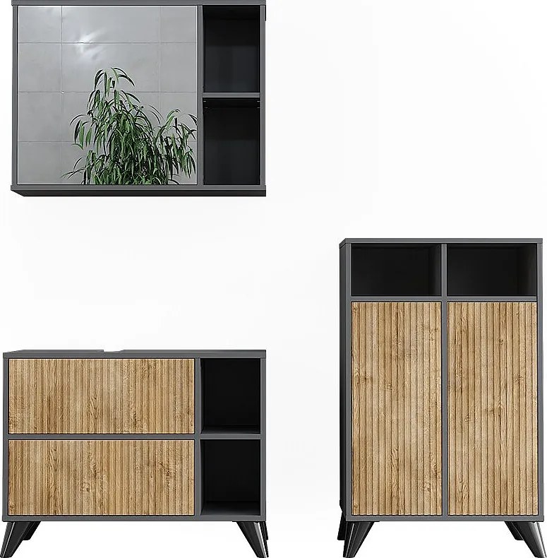 Zestaw mebli łazienkowych antracyt/dąb górski 80x30x62 leano