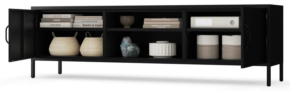 Szafka RTV metalowa szeroka XL na nóżkach czarna, 1700x400x500 mm: ROSARIA