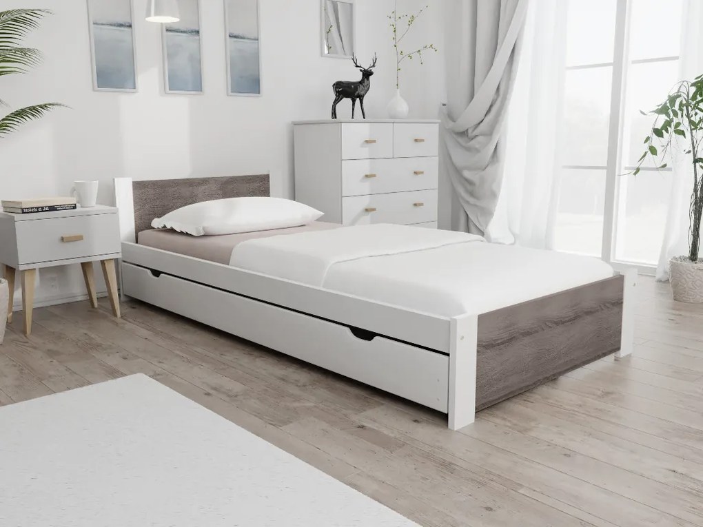 Łóżko IKAROS 90 x 200 cm, biały/dąb truflowy Stelaż: Bez stelaża, Materac: Materac Sommera 18 cm