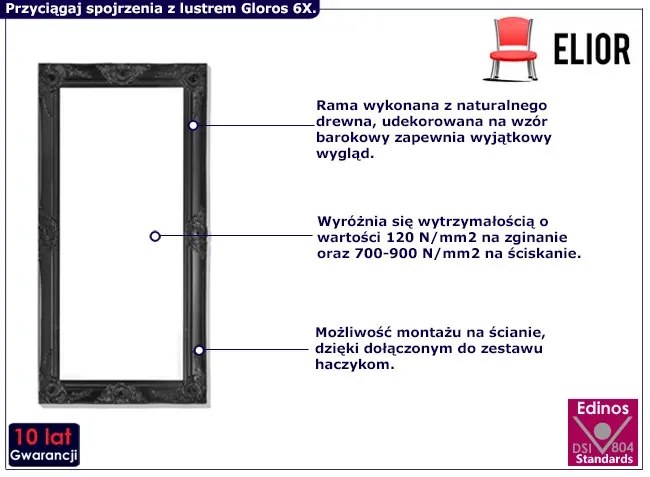 Eleganckie wiszące lustro w ramie w stylu boho - Gloros 6X