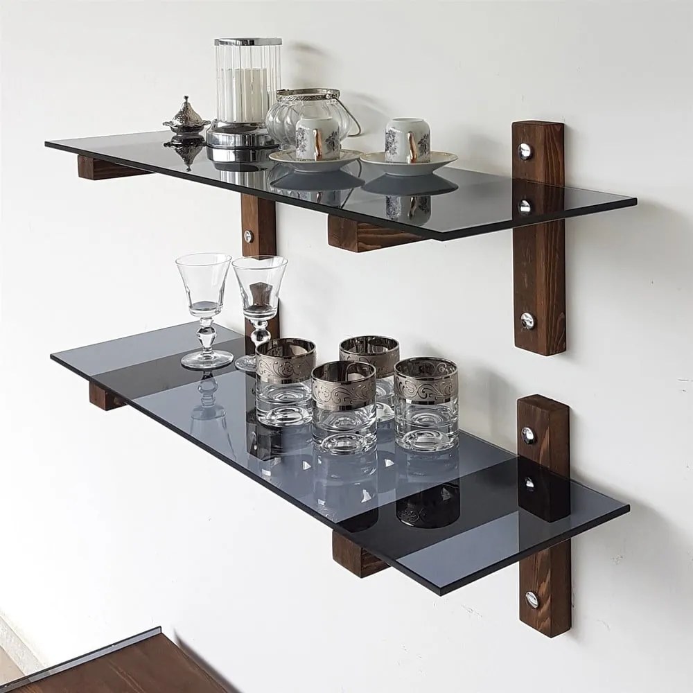 Brązowe szklane półki zestaw 2 szt. 85 cm Villy – Kalune Design