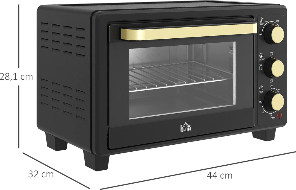HOMCOM Minipiekarnik, Piecyk Toasterowy, Timer, Ruszt, Blacha do Pieczenia, Szkło Wglądowe, Metal, Czarny